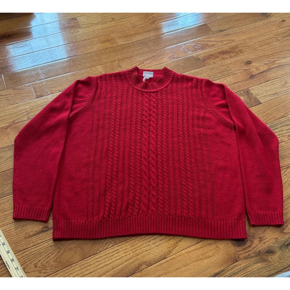 American Sweetheart Red Cable Knit Crewneck Sweater Mens XL Vintage Style